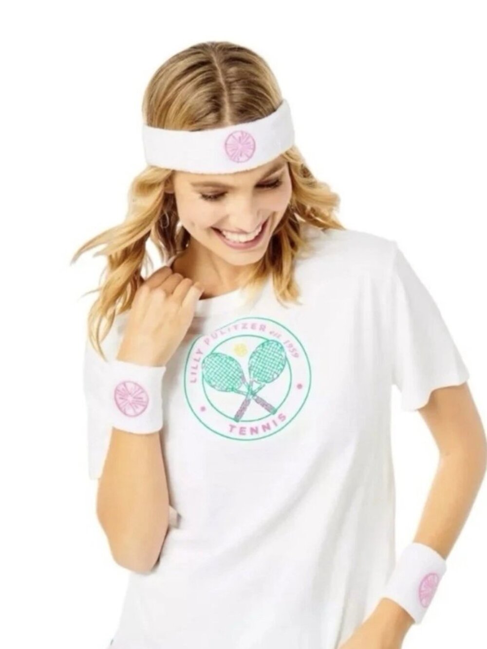NWT Lilly Pulitzer PINK Wristband and Headband Set PREPPY PICKLEBALL TENNIS